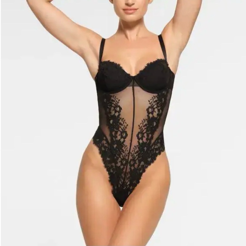SKIMS Black Lace Bodysuit